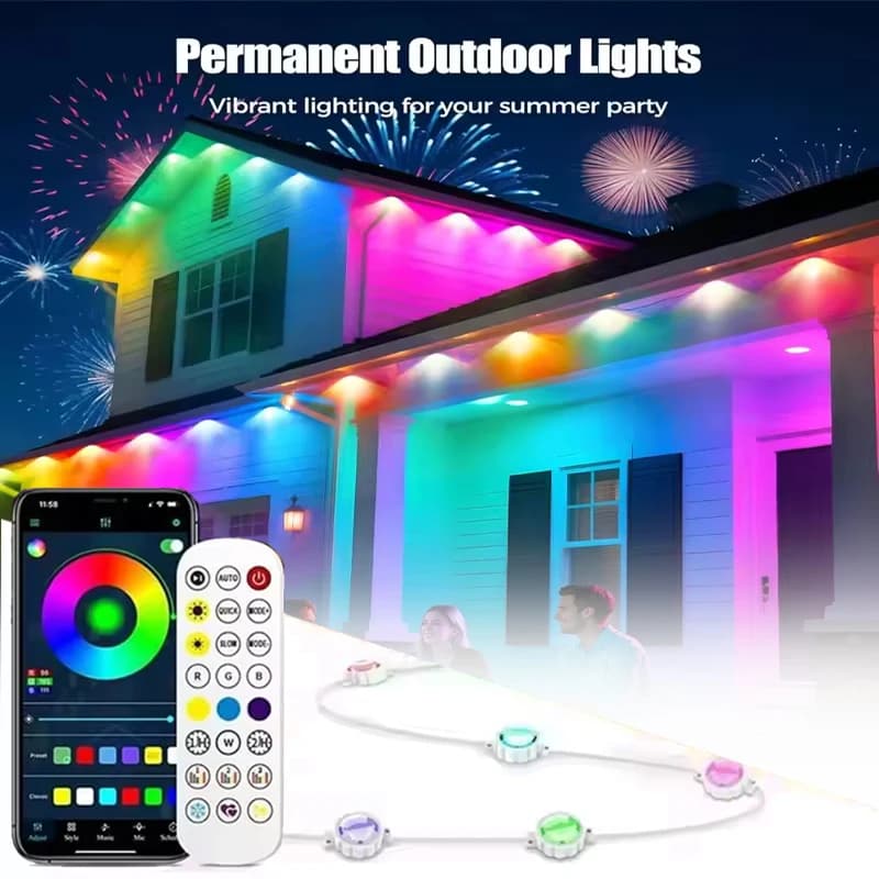 Smart RGBIC Eaves LED Stringhe Luci esterne permanenti Luce Bluetooth Sincronizzazione musicale impermeabile fai-da-te per feste di Natale