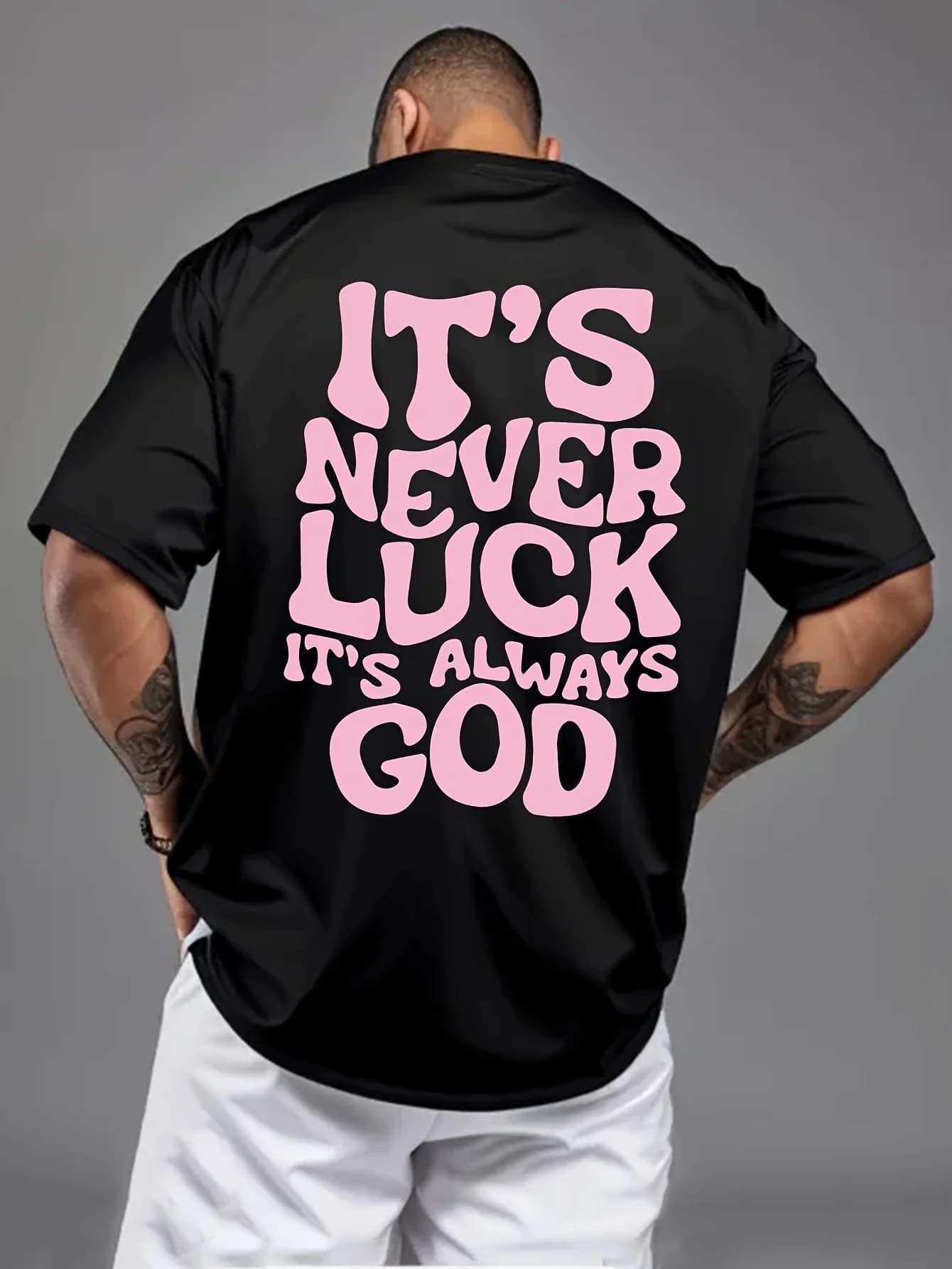T-shirt da uomo a maniche corte versatile e casual con stampa di lettere God Luck