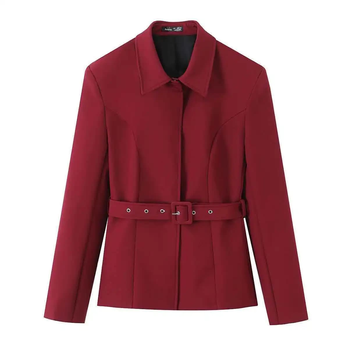 KIDCRKJ Versatile Women's Coat With Belt Collector with Red Rise Full Sleeve Full sleeve Women's Jacket Waist Women's Coat with Slim fit Pressure Button