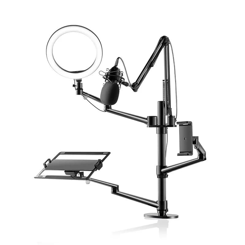 Table table live support set for selfie Microphone support with 6 inch 10 inch LED ring light compatible with laptop monitor, tablet, phone
