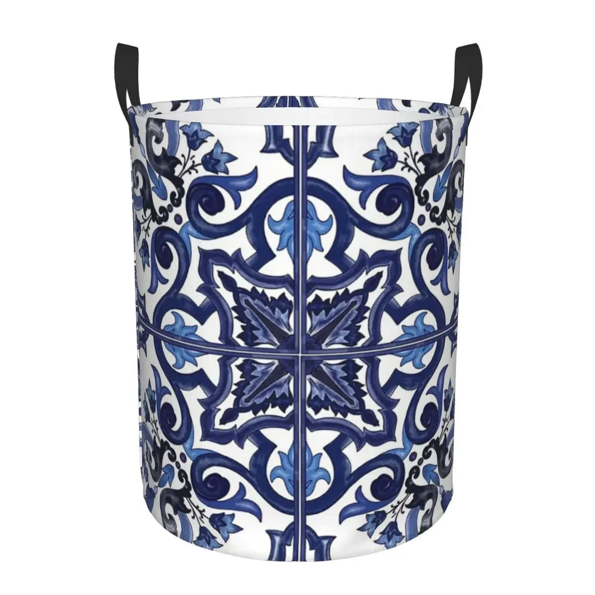 Foldable linen baskets with Mediterranean Sicilian tile floral ornate blue Basket for dirty clothes Large waterproof box