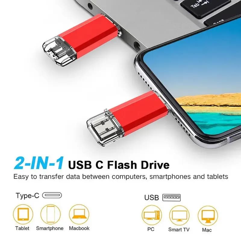 Tipo-C 2 in 1 OTG 128 GB 100 GB 64 GB 32 GB 16 GB 8 GB Pendrive Chiavetta USB ad alta velocità Chiavetta USB OTG Pen Drive 2 in 1 Chiavetta USB OTG