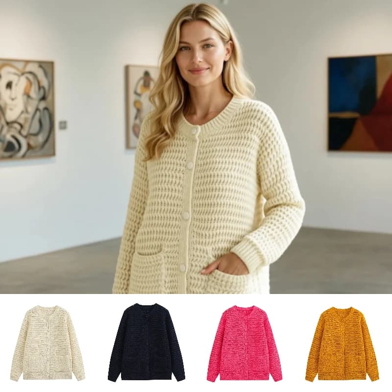 Women's Cardigan Sweater 2026 Autumn New Fashion Minimalist Long Sleeve Single-Breasted with Pocket Detail Knit Sweater Elegant