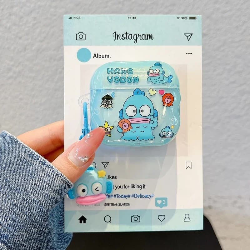 Simpatico cartone animato Sanrio Hangyodon Custodia per auricolari per Airpods 1 2 3 4 Pro 2 3 Auricolare Bluetooth senza fili Custodia protettiva con pendente