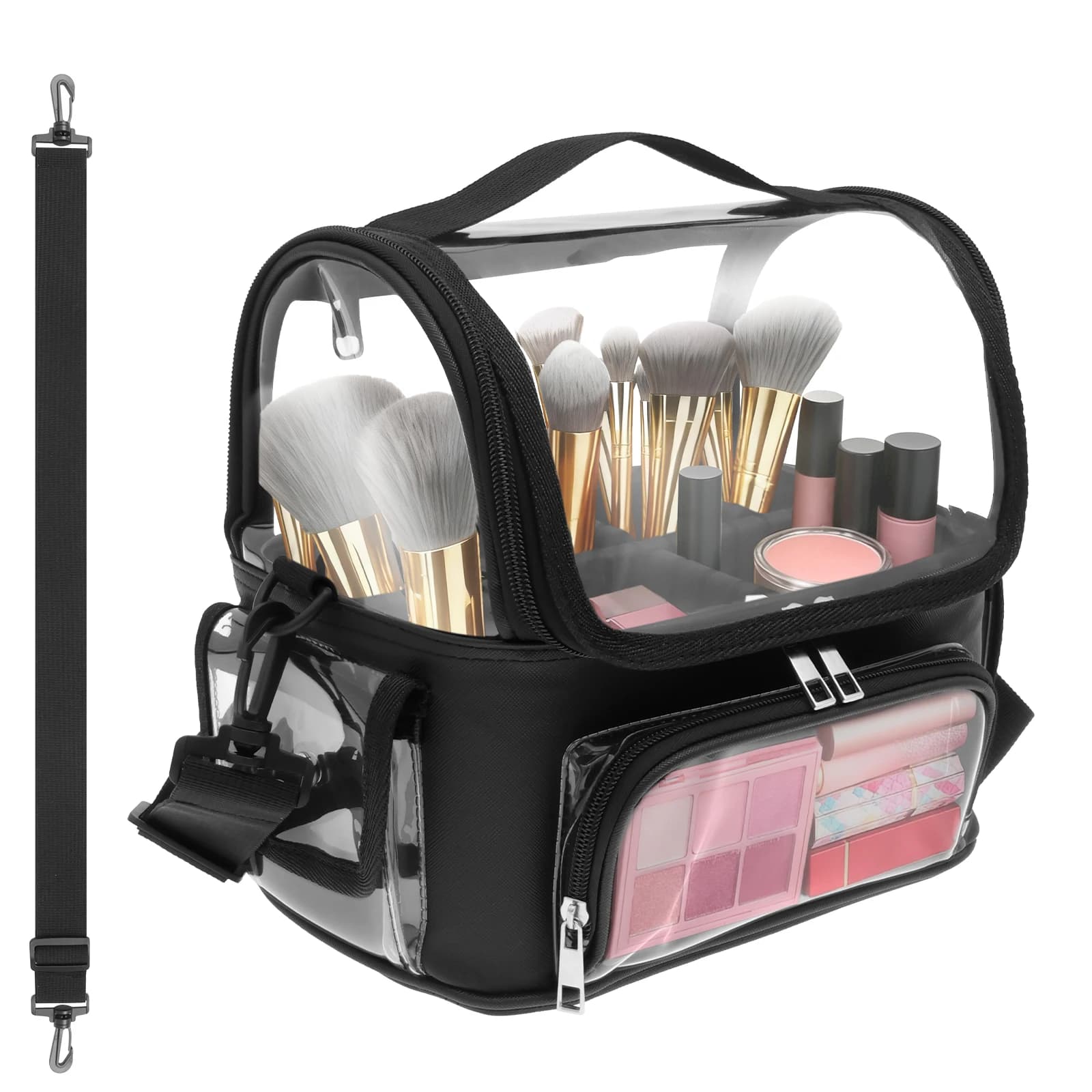 Borsa per il trucco Custodia per cosmetici portatile Custodia per pennelli per trucco in PVC trasparente Borsa per lo smistamento di articoli da toeletta da viaggio