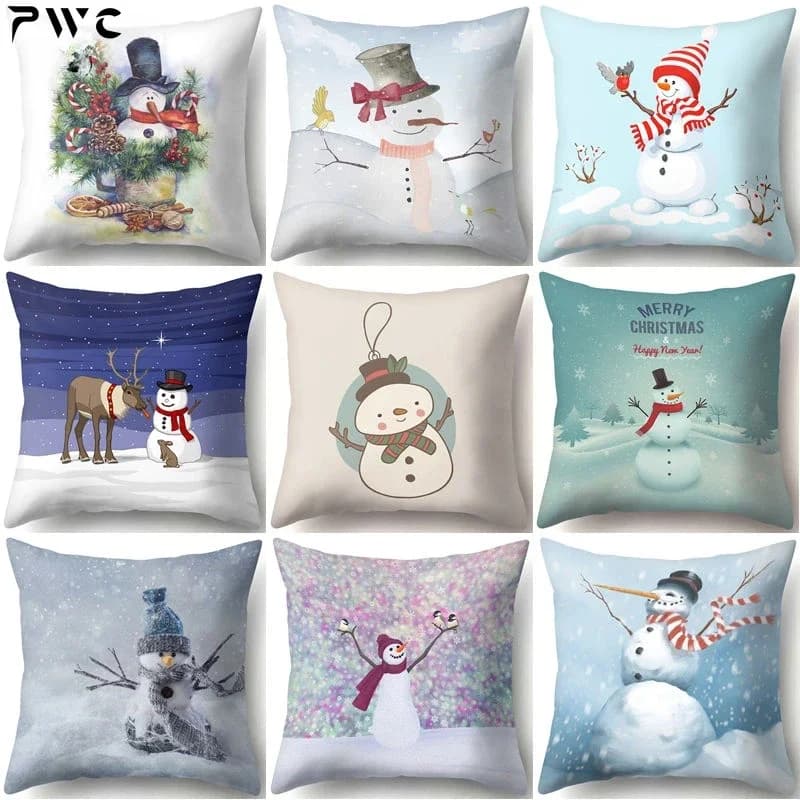 Fodera per cuscino decorativa per divano stampato con pupazzo di neve di Natale Federa per cuscino in poliestere Federa per decorazioni per la casa