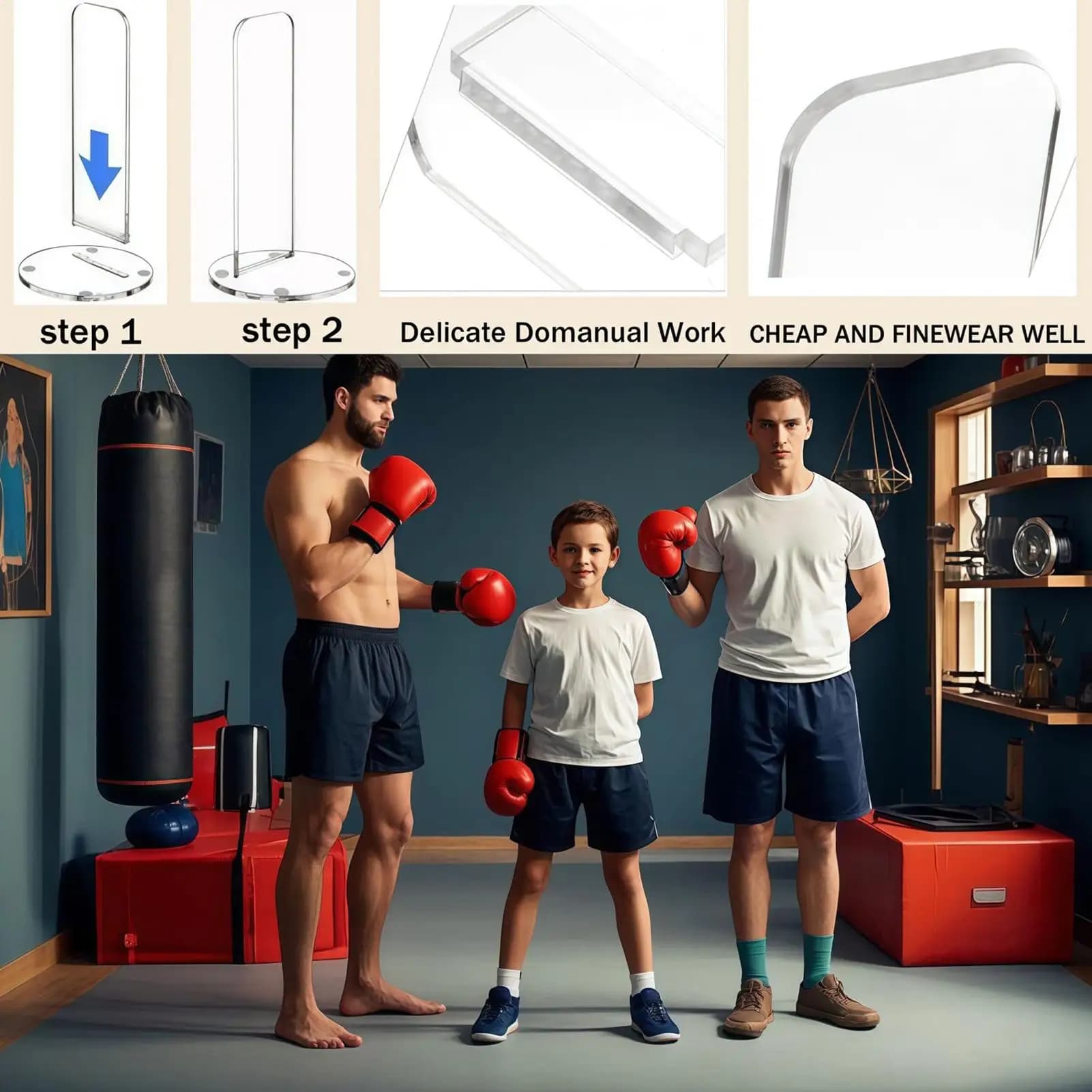 Vertical Exhibitor for Transparent Acrylic Boxing Gloves, Set of 2 Pieces, for Gym, Home, Office, Desk, Baseball