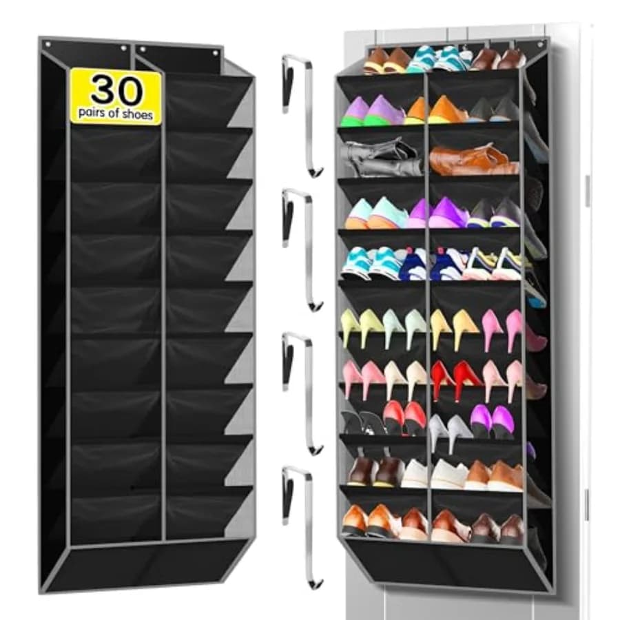 Organizzatore per Scarpe da Appendere Sopra la Porta a 10 Livelli, 20 Tasche, Contiene 20-30 Paia, in Tessuto Oxford Resistente con Rete Esagonale per Stivali e Sneaker