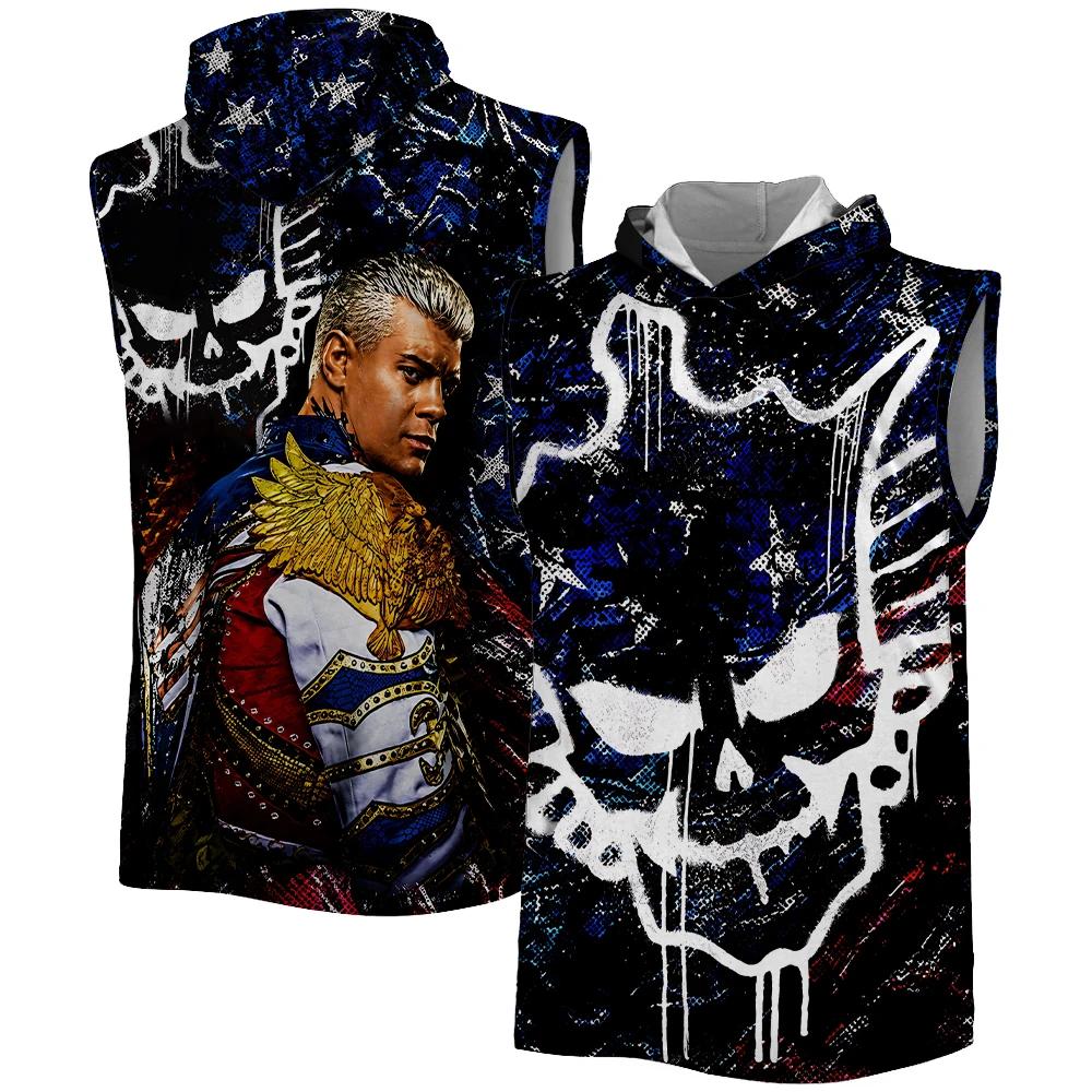 Men's Black Cody Rhodes Adrenaline Hooded Tank Men's Quick Dry Breathable Sports Tank Top Youth Street Casual Sleeveless Hoodie