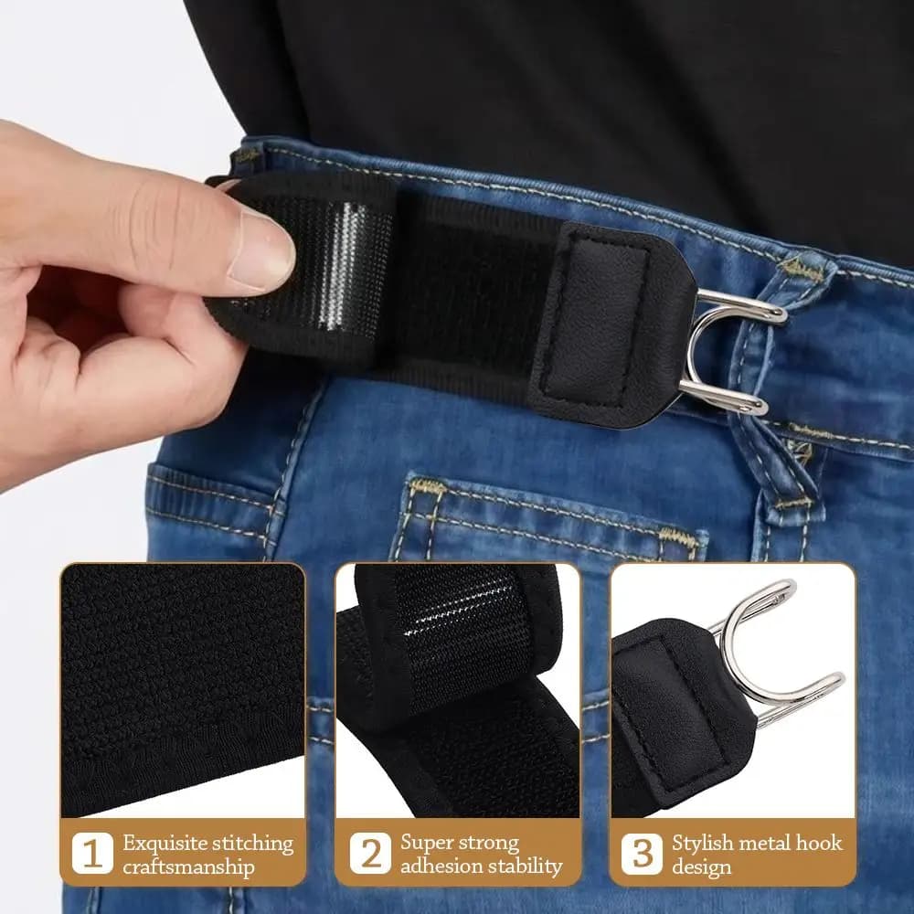 Nuova Cintura Unisex Senza Fibbia con Gancio, Comoda Cintura Elastica Regolabile