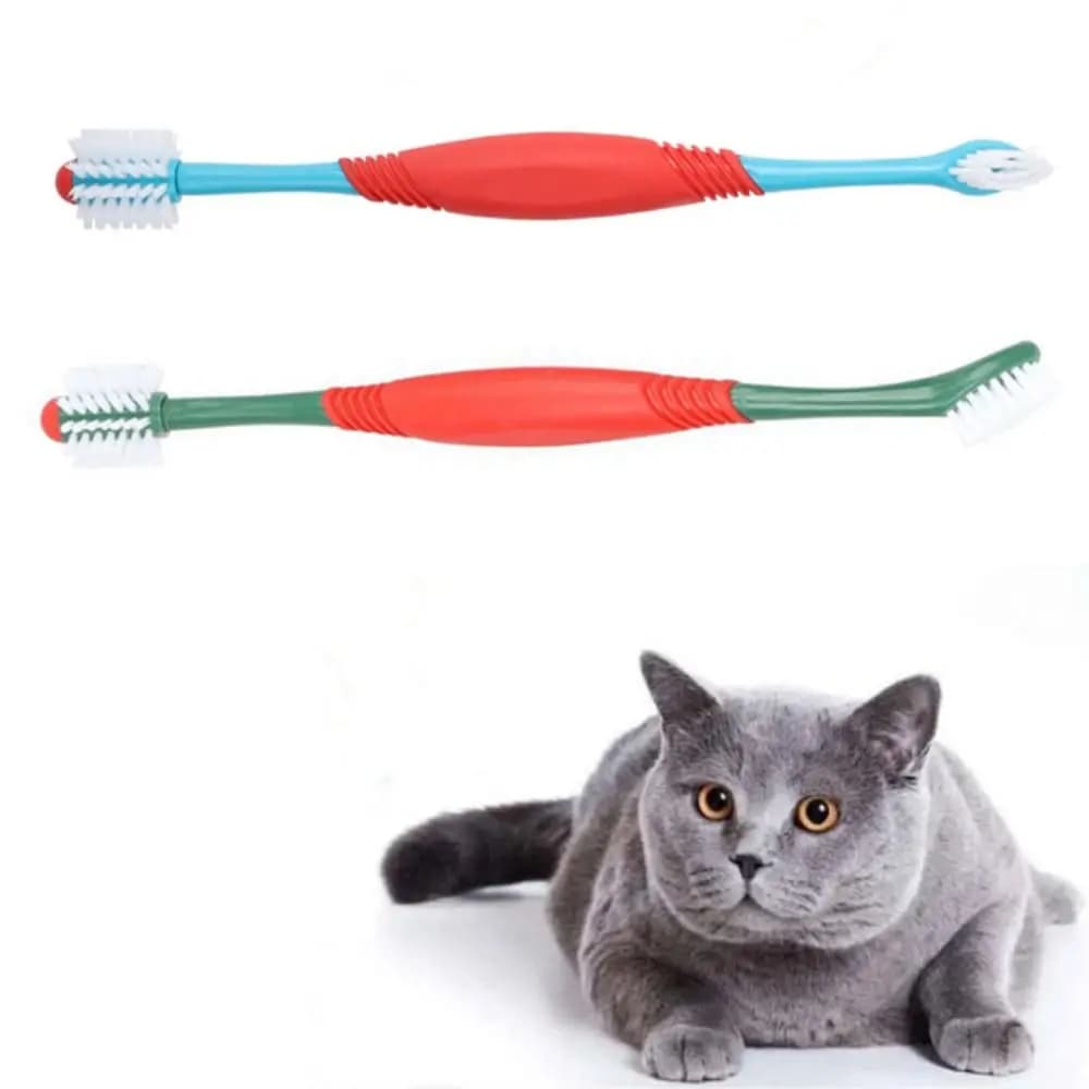 360 ° Spazzolino Doppio per Animali Domestici con Setole Morbide in Plastica, Strumento per la Pulizia dei Denti di Gatti, Resistente all'Usura