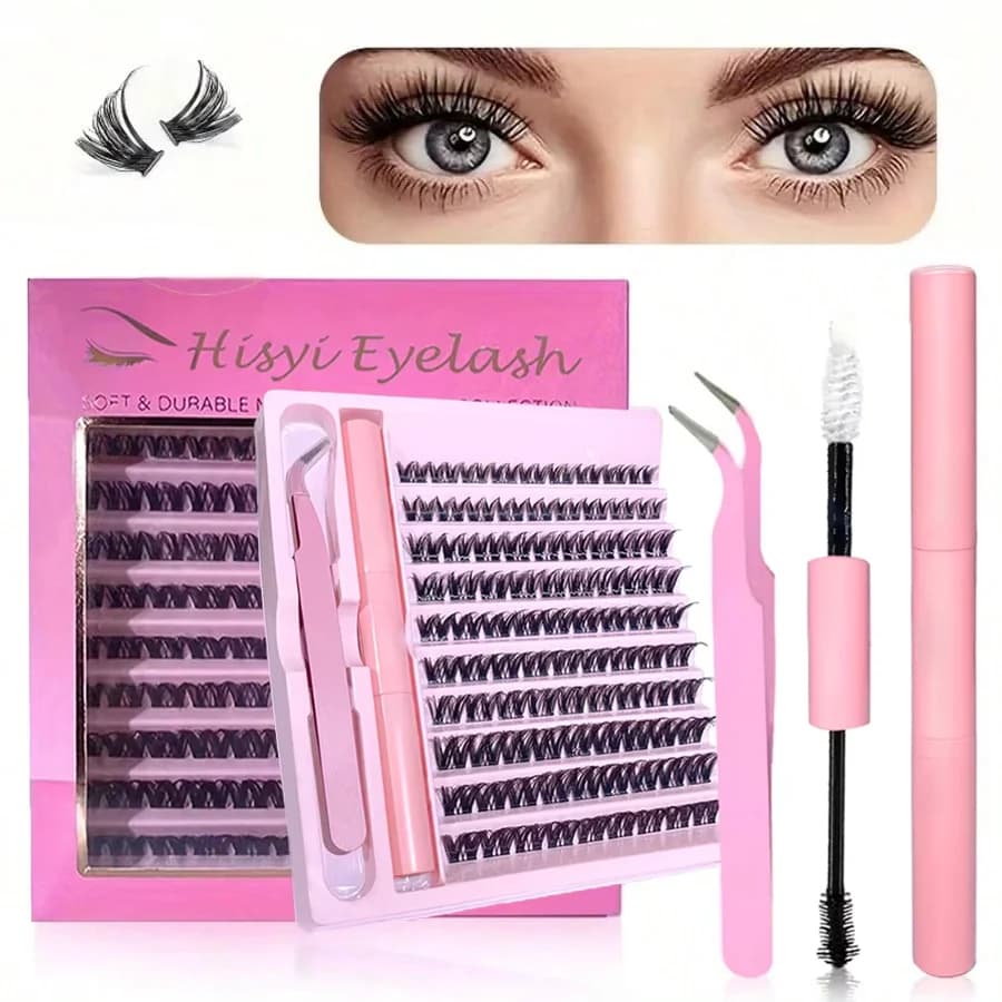 190 pieces 3D cluster eyelash kit – Eyelash glue and seal, makeup tools, set of DIY eyelash extensions with glue and creaking accessories