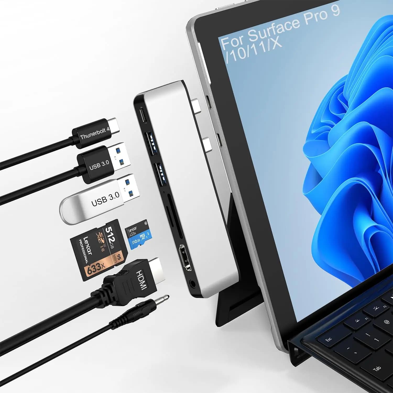 Docking Station Universale con HDMI 4K, Thunderbolt 4, USB 3.0, Audio e Lettore di Schede per Laptop