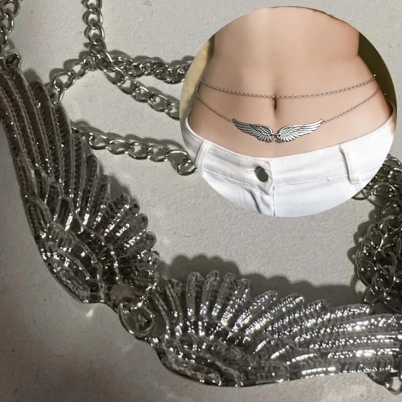 Catena da Vita a Doppio Strato con Ali d'Angelo per Donne, Sexy Catena per il Corpo con Perline, Accessorio Estivo da Spiaggia per Bikini, Gioielli Regalo