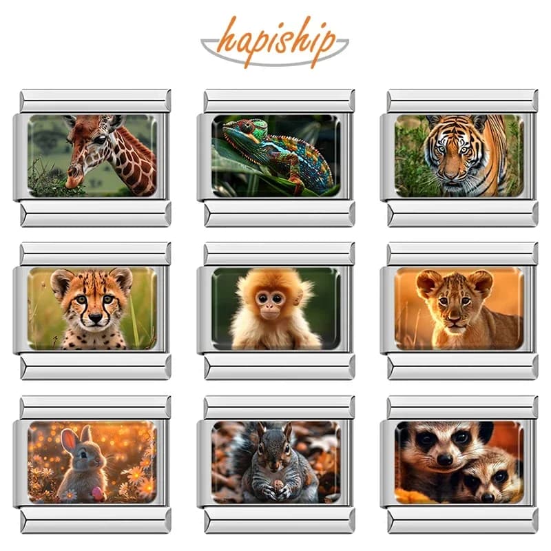 Hapiship Wholesale Women Animal Dog Tiger Lion Rabbit Italian Charm Fit 9mm Stainless Steel Bracelet Drop Shipping Jewelry TZ054