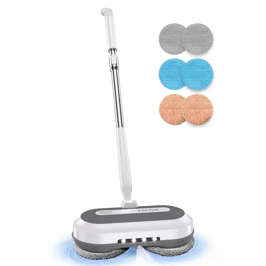 Mop elettrico rotante, pulitore elettrico per pavimenti con spruzzatore d'acqua e faro a LED, 50 minuti di autonomia, serbatoio d'acqua da 290 ml, regolabile