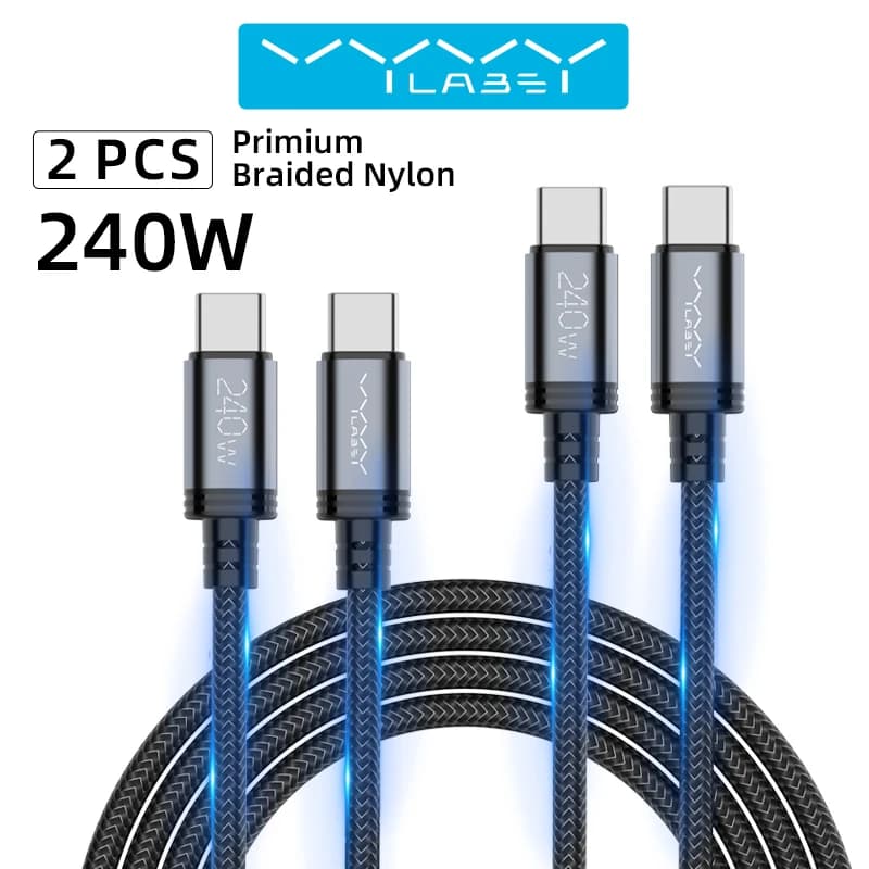 2 Pezzi Cavo USB C a USB C da 240W, Adattatore per Ricarica Rapida, Cavo di Alimentazione Tipo C per Laptop, Macbook, Samsung, iPad, Droni