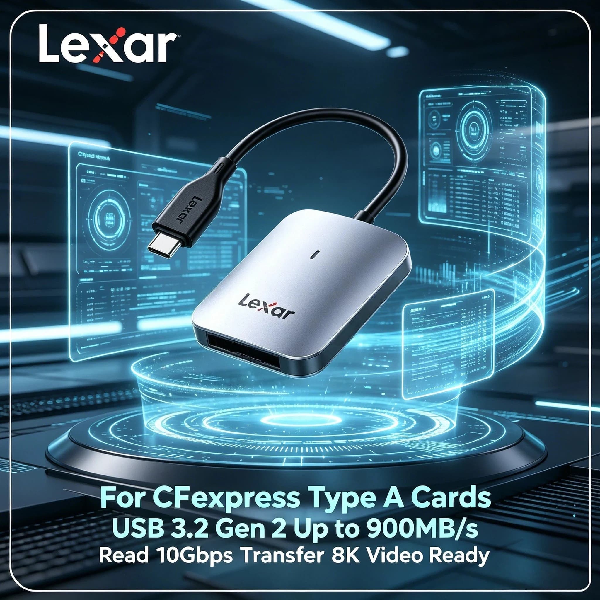 Lexar Original 510U Type B CFexpress Memory Card Reader USB 3.2 Gen 2 Type C 8K 10Gbps CFE Card Reader Fastest 4K HD Plus Pro