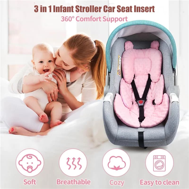 Cuscino per seggiolino auto per passeggino reversibile 3 in 1 Supporto per testa e corpo per neonato addensato Cuscino per seggiolino universale per carrozzina per bambini