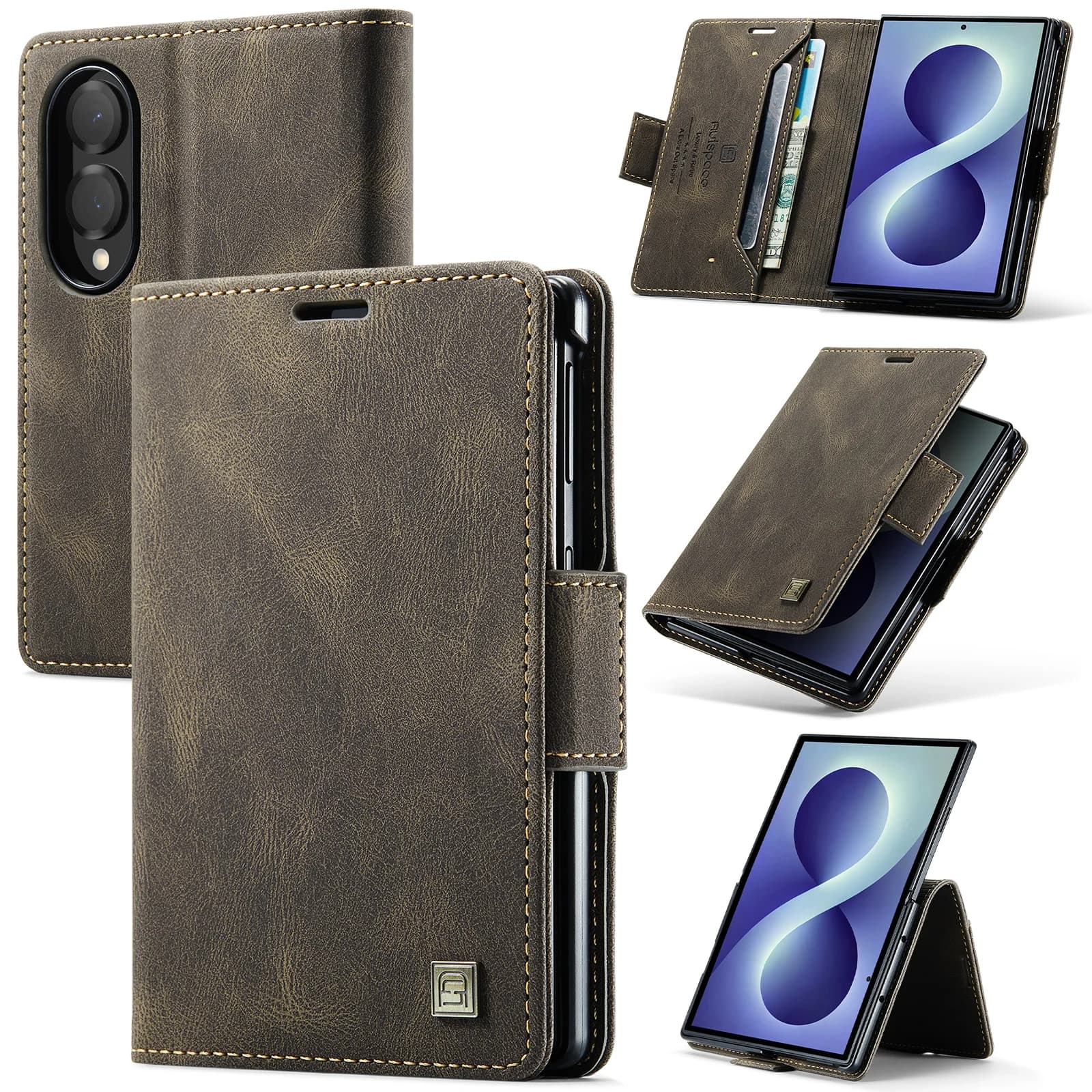 Luxury Retro Flip Cards Solt Wallet Skin Feel Leather Case for Samsung Galaxy Z Fold8 Fold 8 Wide Shockproof book Stand Cover