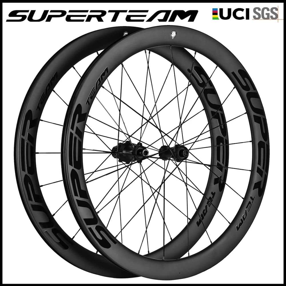 Set di ruote in fibra SUPERTEAM-Cabon Ruote per freni a disco da strada 700C Set di ruote per bici per copertoncino tubeless da 50 mm Mozzo da 6 zoccoli per ruote HG/XDR