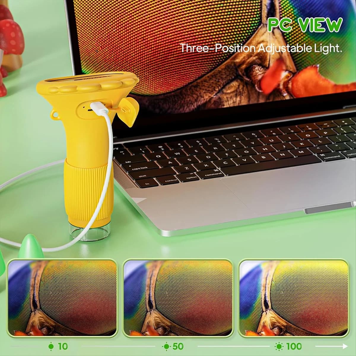 Microscopio A06K per bambini Microscopio tascabile per bambini con 8 LED Microscopio digitale 50-1000x con pulsante di regolazione