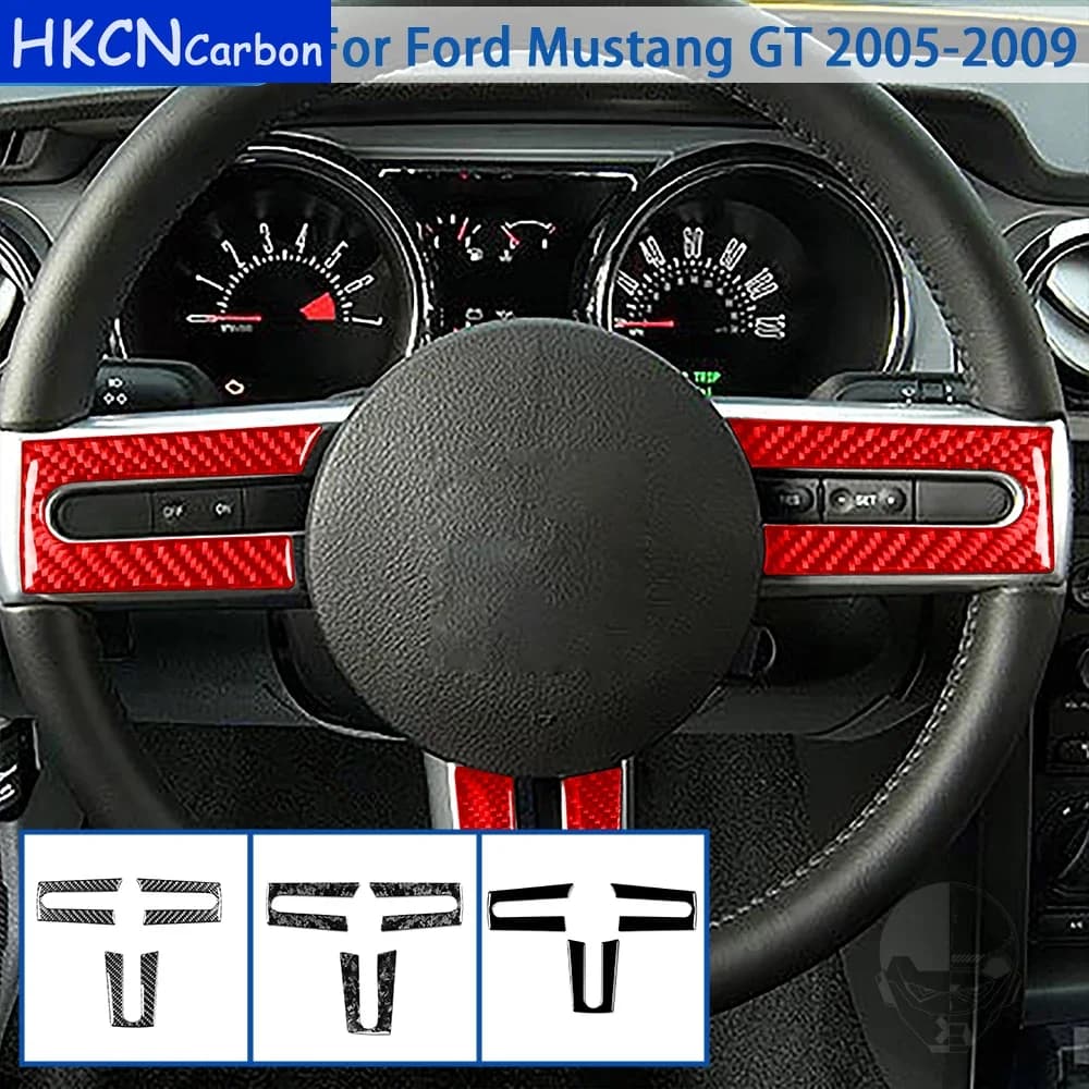 Per Ford Mustang GT 2005 2006 2007 2008 2009 Accessori Interni auto in fibra di carbonio Volante Pannello Trim Adesivo Decorazione