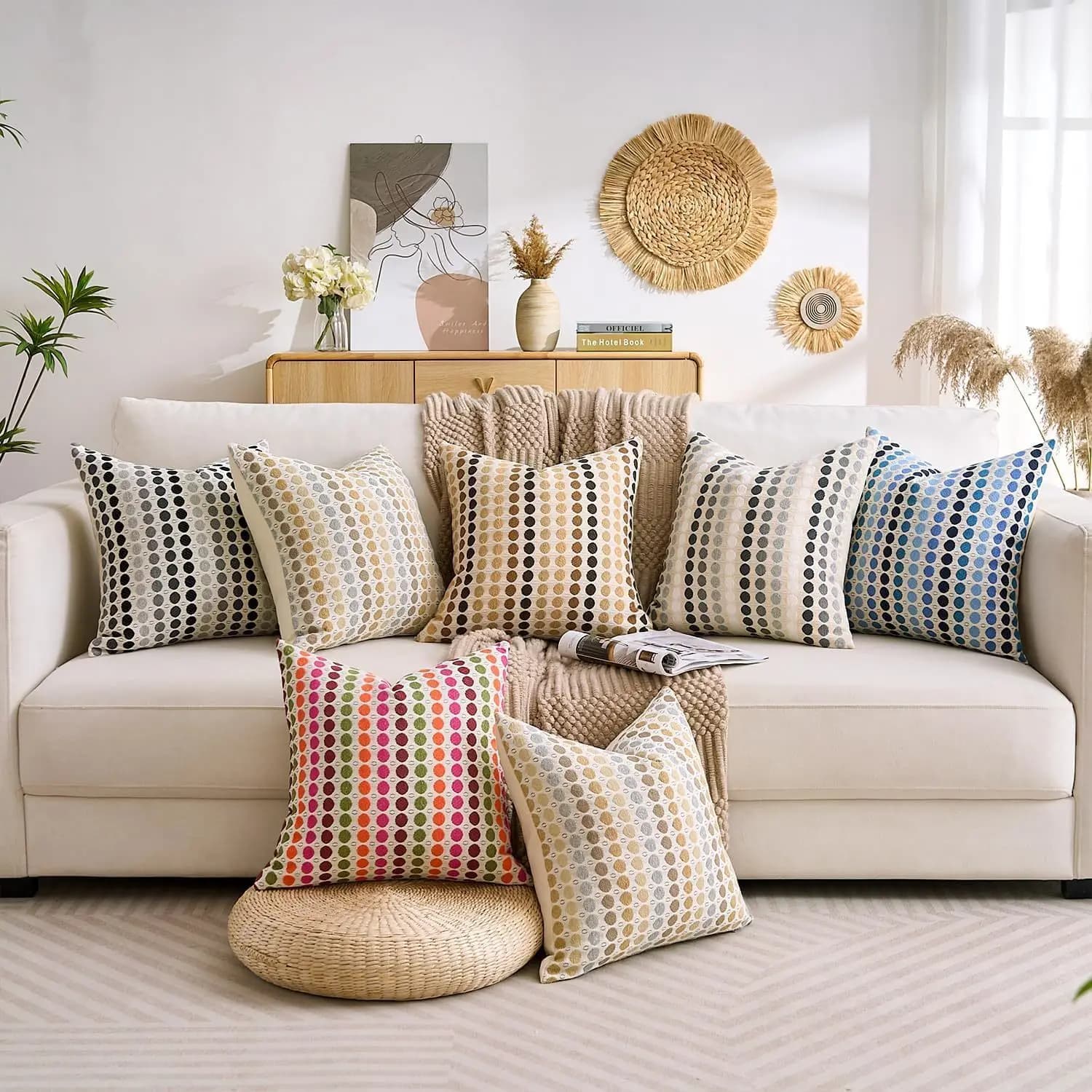 Set di 2 fodere per cuscini Boho, federe per cuscini con texture geometrica di dimensioni complete per l'arredamento del divano letto, federe per l'accento della casa