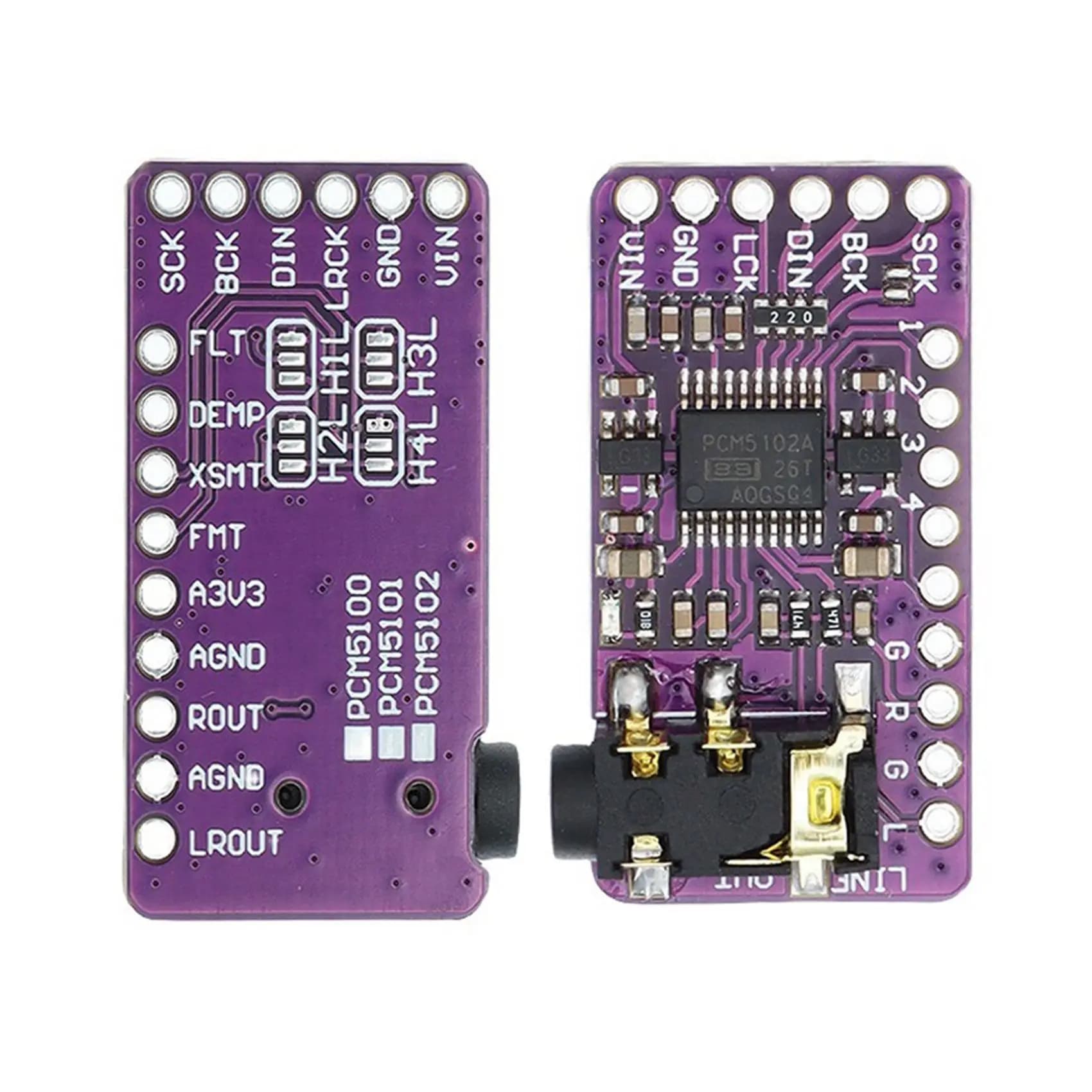 Module Decoder DAC I2S PCM5102A GY-PCM5102 for Raspberry Pi, Format PHAT, Digital Audio Card PCM5102