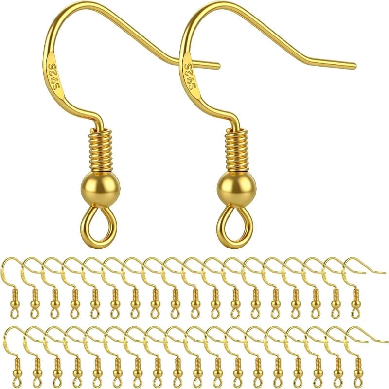 50 Pezzi Ganci per Orecchini in Argento 925 Placcato Oro, Ganci a Filo Francese con Sfera e Spirale, Componenti per Creazione di Gioielli Fai-da-Te