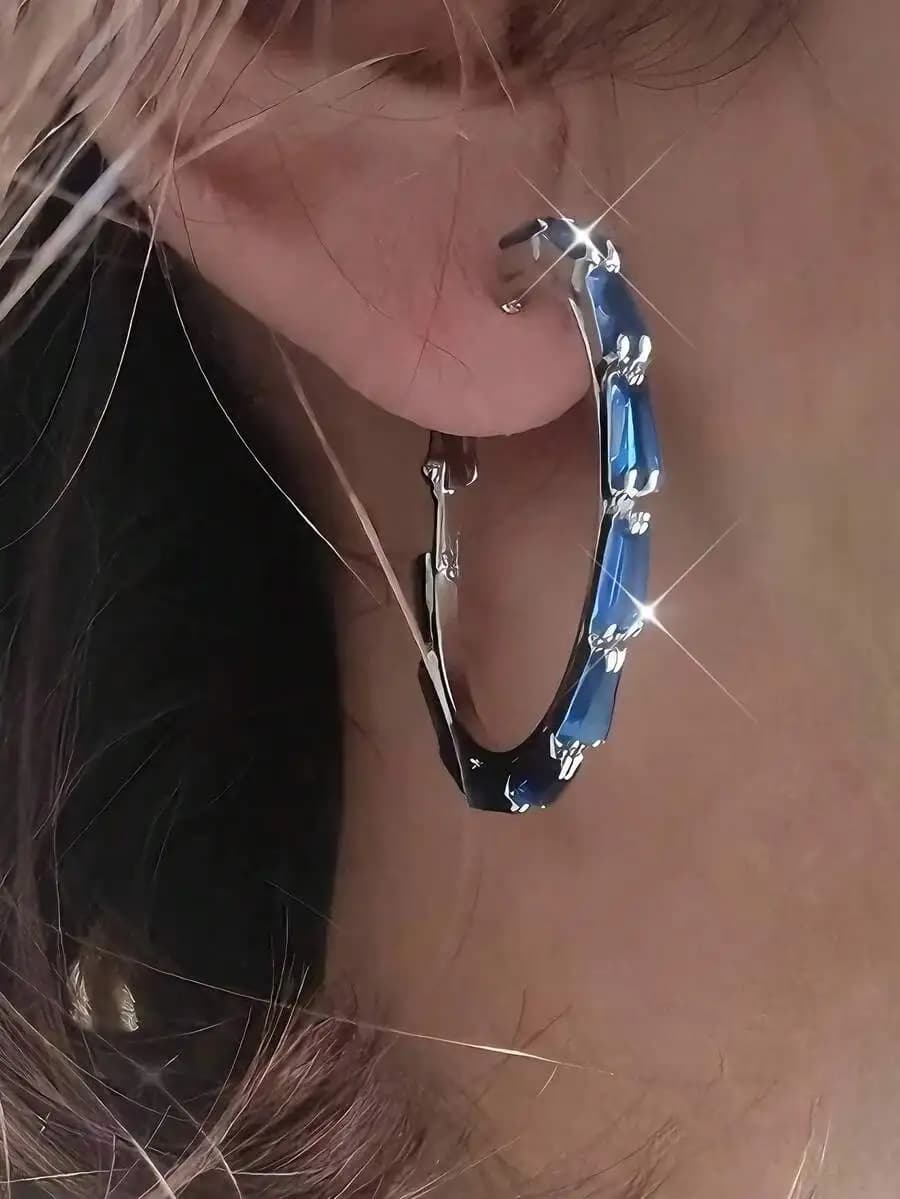 Grandi orecchini a cerchio blu, gioielli alla moda per donne, accessori hip hop per feste e festival