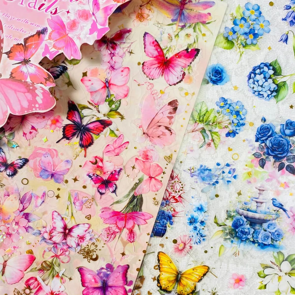 2sheets PET Butterfly Flowers Decoration Stickers Junk Journal Kit Art Collage Album Card Making Scrapbook Paper Craft Stickers