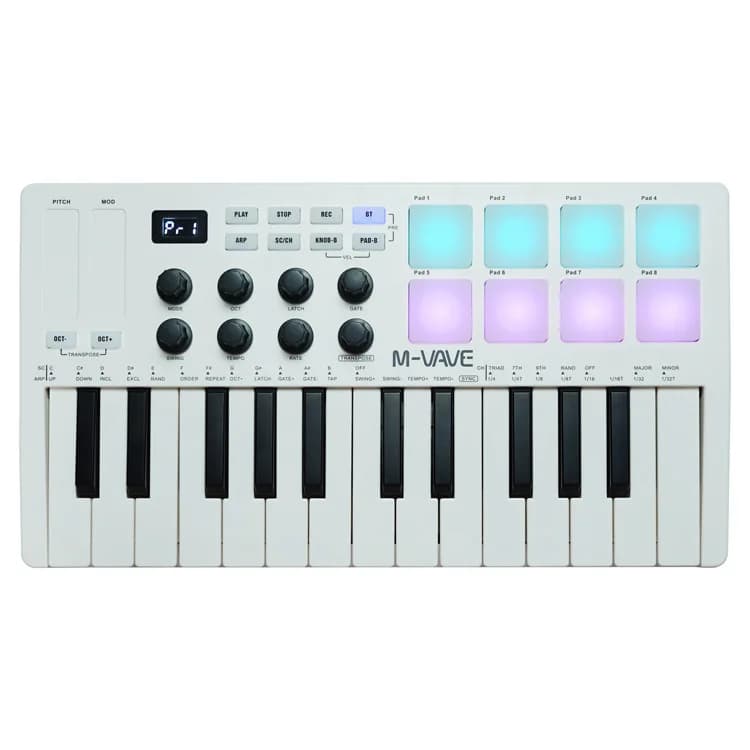 MIDI Keyboard Controller 25 Key Portable with RGB Drum Pads for Music Production Studio