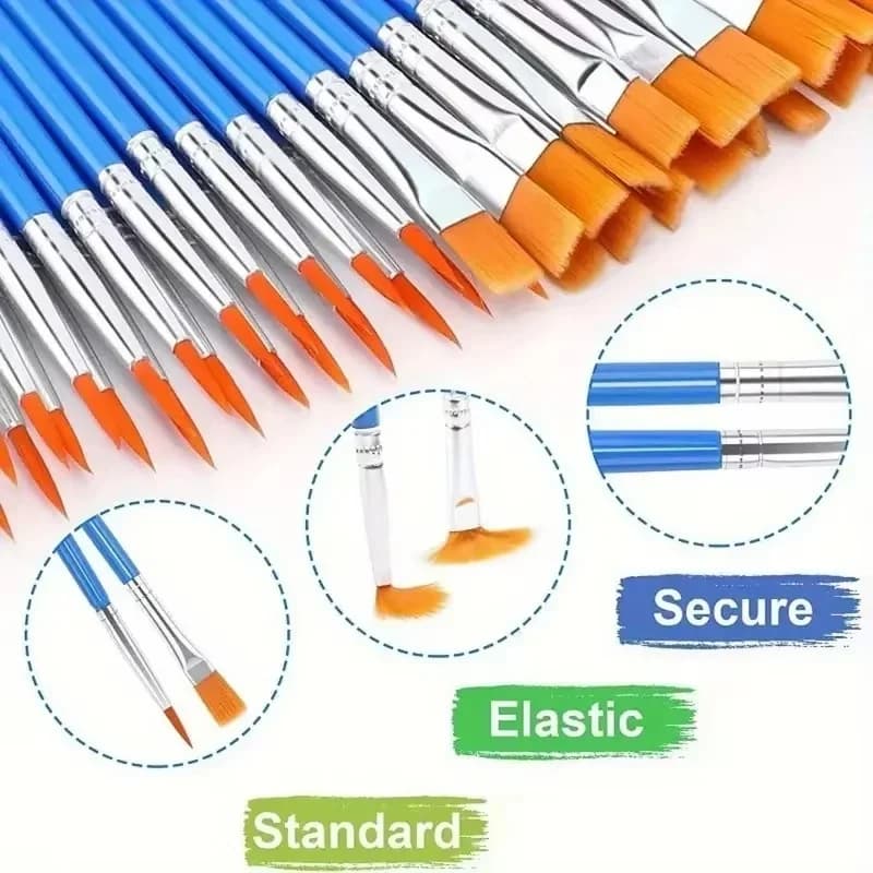 100Pcs Painting Brushes Set Art Round Flat Hair Nylon Hair Paint Brush For Oil Acrylic Watercolor Kids/Artists/Beginners/Student