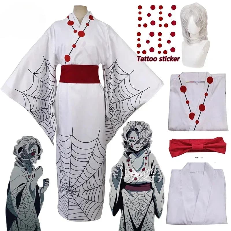 2025 Halloween Cosplay Rui Cosplay Anime Demone Slayer Spider Oni Ayaki Rui Costume Cosplay Parrucca Adesivo tatuaggio Kimono Halloween C
