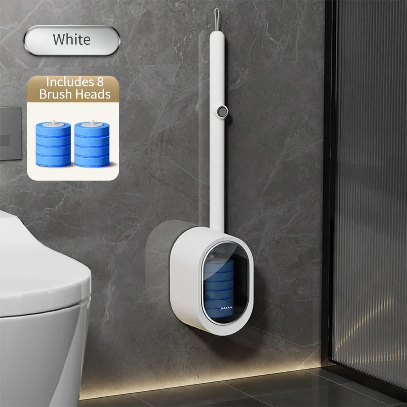 Spazzola per WC da Parete Usa e Getta con Installazione Senza Foratura e Soluzione Detergente Integrata per una Pulizia Efficace del Bagno