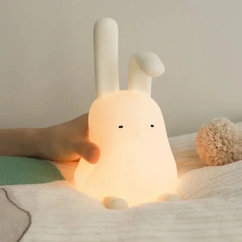 Lampada da Notte LED a Forma di Coniglio Pieghevole, Dimmerabile, con Timer, in Silicone, Regalo per Bambini, Decorazione per la Camera, Illuminazione da Scrivania, Lampada da Comodino