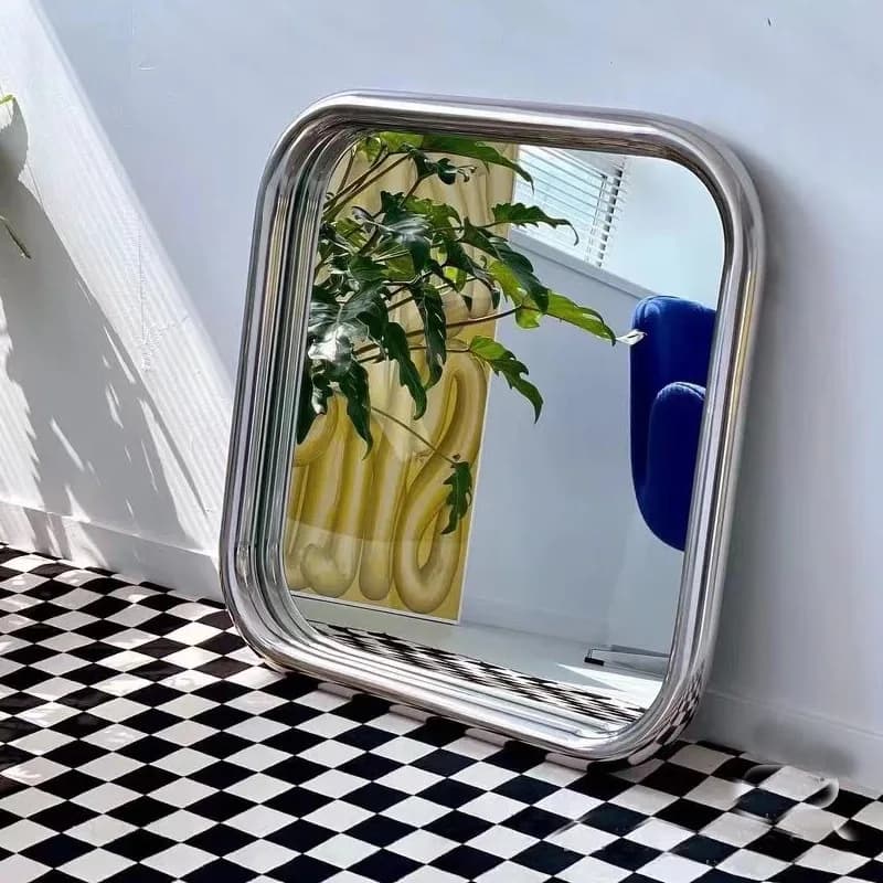Stainless steel mirror wall hanging simple square dresser mirror Internet celebrity bathroom