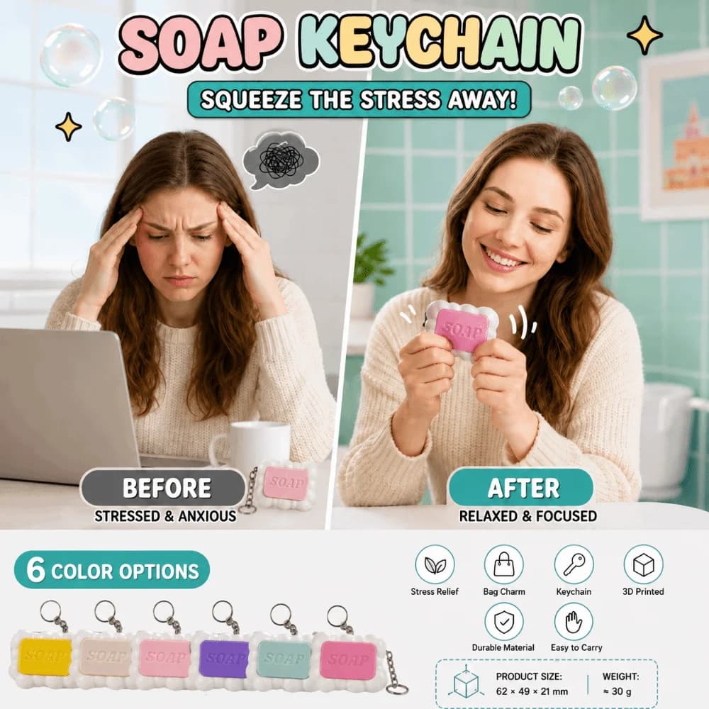 Press-Type Calming Keychain Keys Stress Relief Finger Button Anti-stress Pendant Soap Mechanical Keyboard Clicker Key Chain