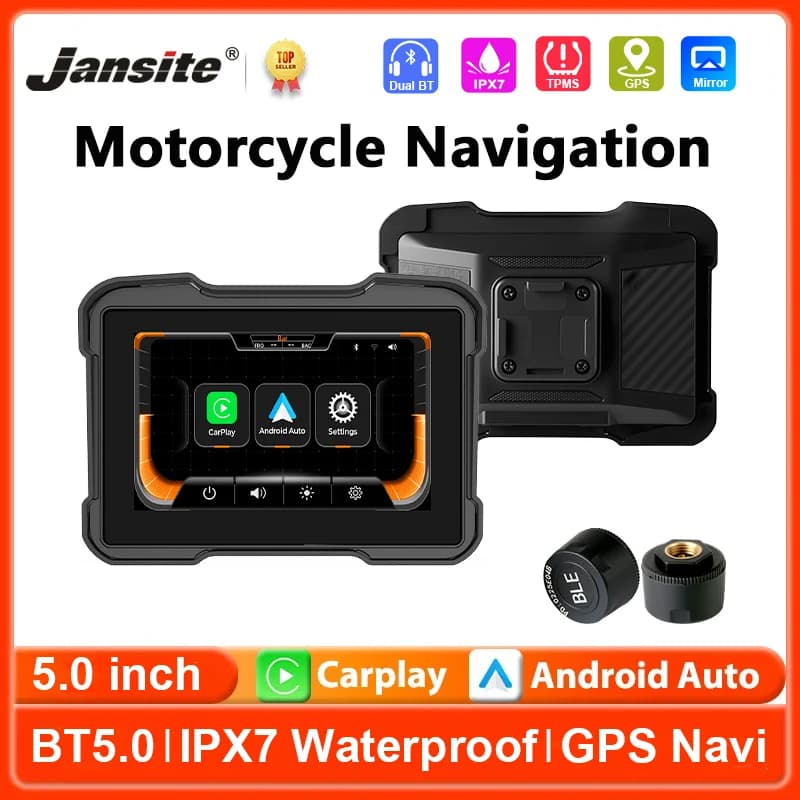 Portable 5" Touch Screen Motorcycle GPS Navigation Wireless Carplay Android Auto IPX7 Waterproof BT Moto Monitor Support TPMS