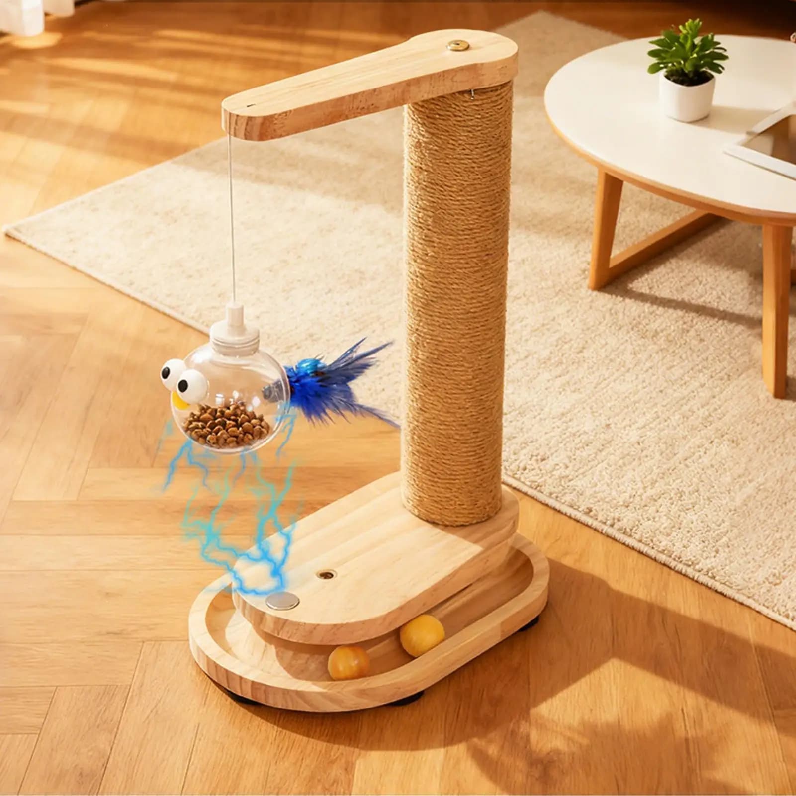 Tiragraffi per Gatti con Dispenser di Snack, Gioco in Corda di Sisal, Protezione per Mobili, per Gatti e Gattini da Interno