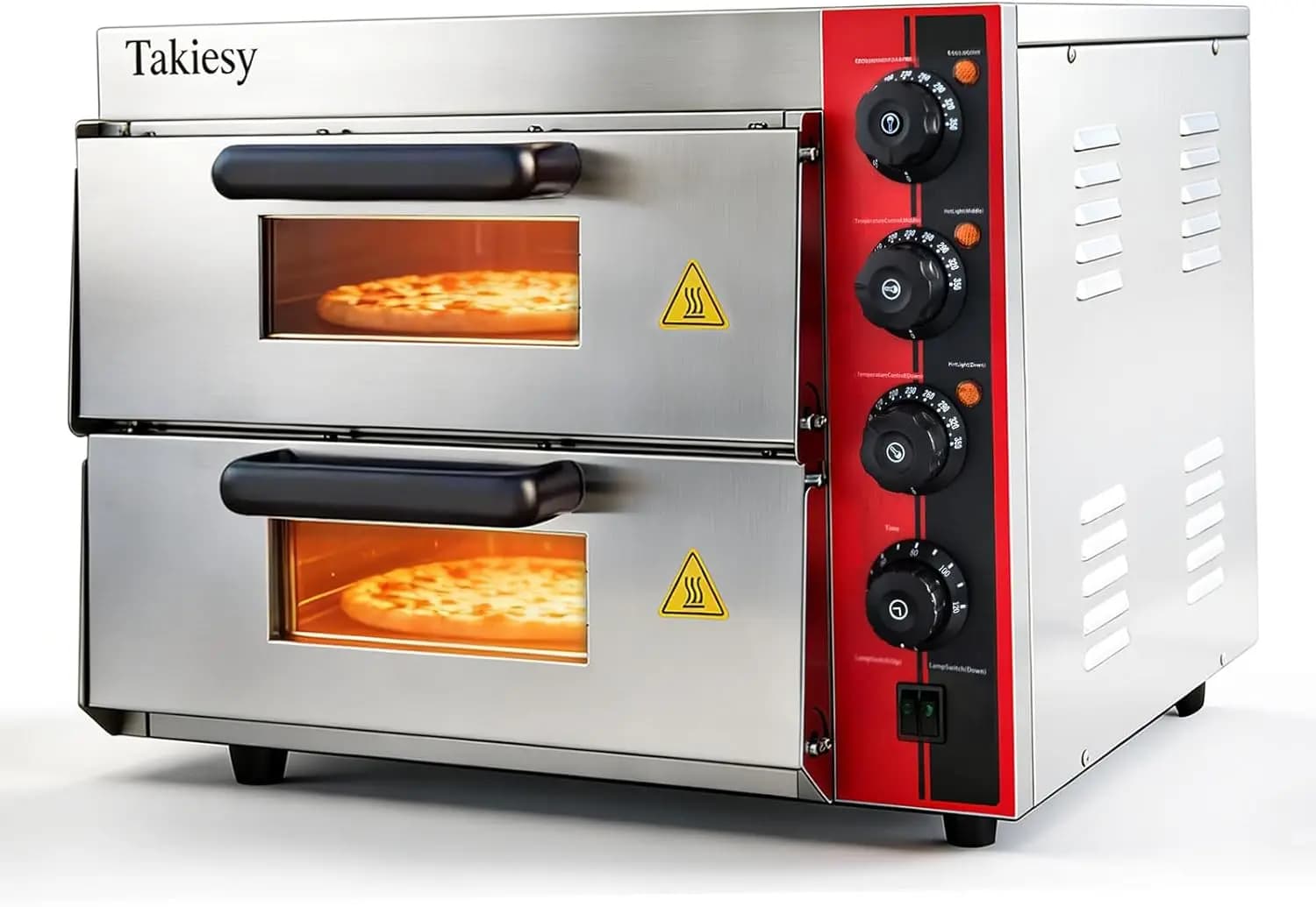 16 Inch Commercial Double Decker Electric Pizza Oven, Stainless Steel Countertop, Includes Pizza Stone and Handle for Home and R