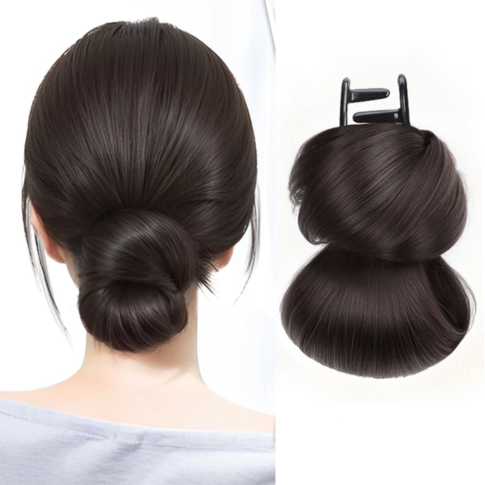 New Synthetic Hair Bun Claw Clip Bowknot Fluffy Wig Hair Clip Brown Black Natural Hairpiece Hair Accessories