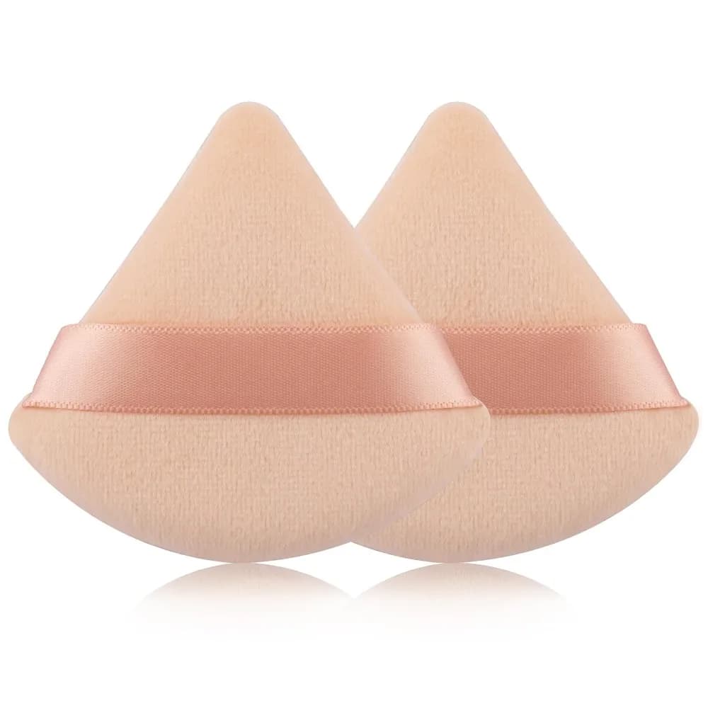 2 Pieces Soft Plush Triangle Powder Puffs for Setting Powder & Foundation, Velour Cosmetic Face Powder Puff Blender Sponge, Reusable Makeup Tools for Liquid Powder Mineral Finishing, Professional Beauty Blending Sponge
