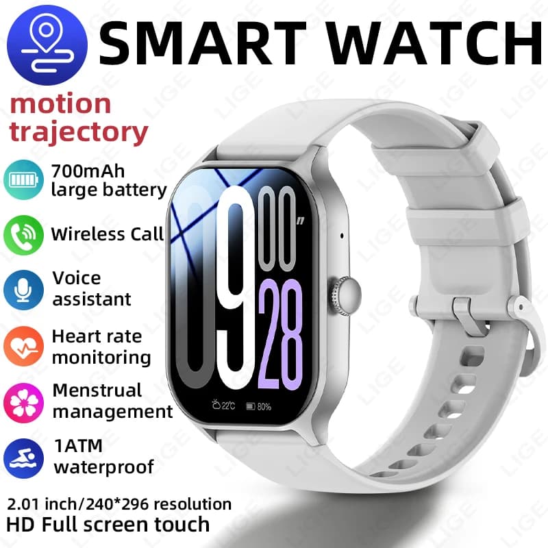 Smartwatch LIGE ECG+HRV per uomo e donna, con monitoraggio della frequenza cardiaca, pressione sanguigna, chiamate Bluetooth, misurazione del grasso nel sangue, dell'acido urico e della salute.