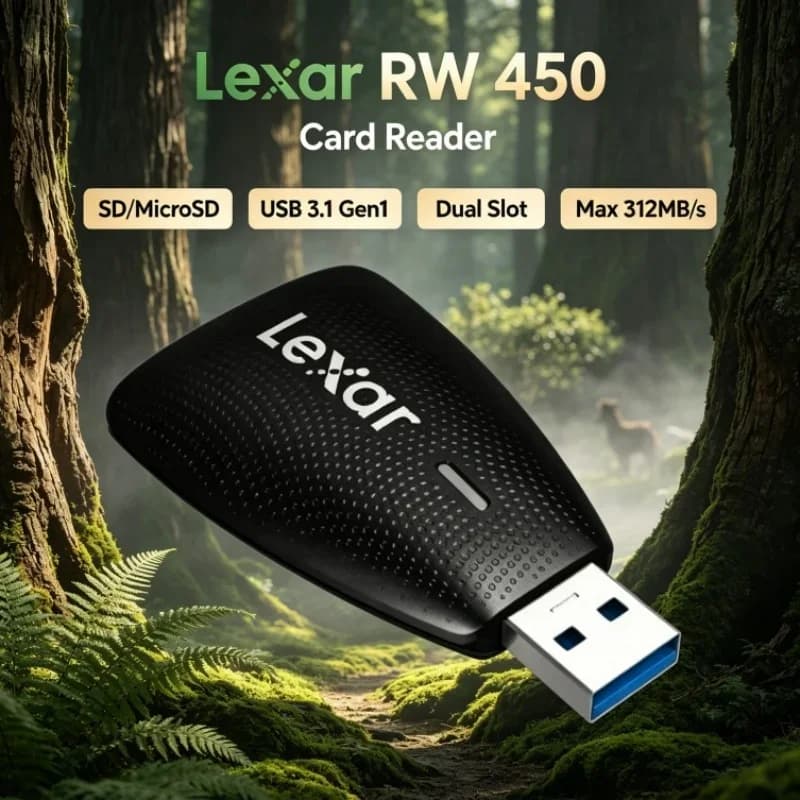 Lexar RW450 UHS-II High Speed Memory Card Reader USB 3.1 Gen 1 2-in-1 SD MicroSD TF Adapter 312MB/s for Camera Card Laptop