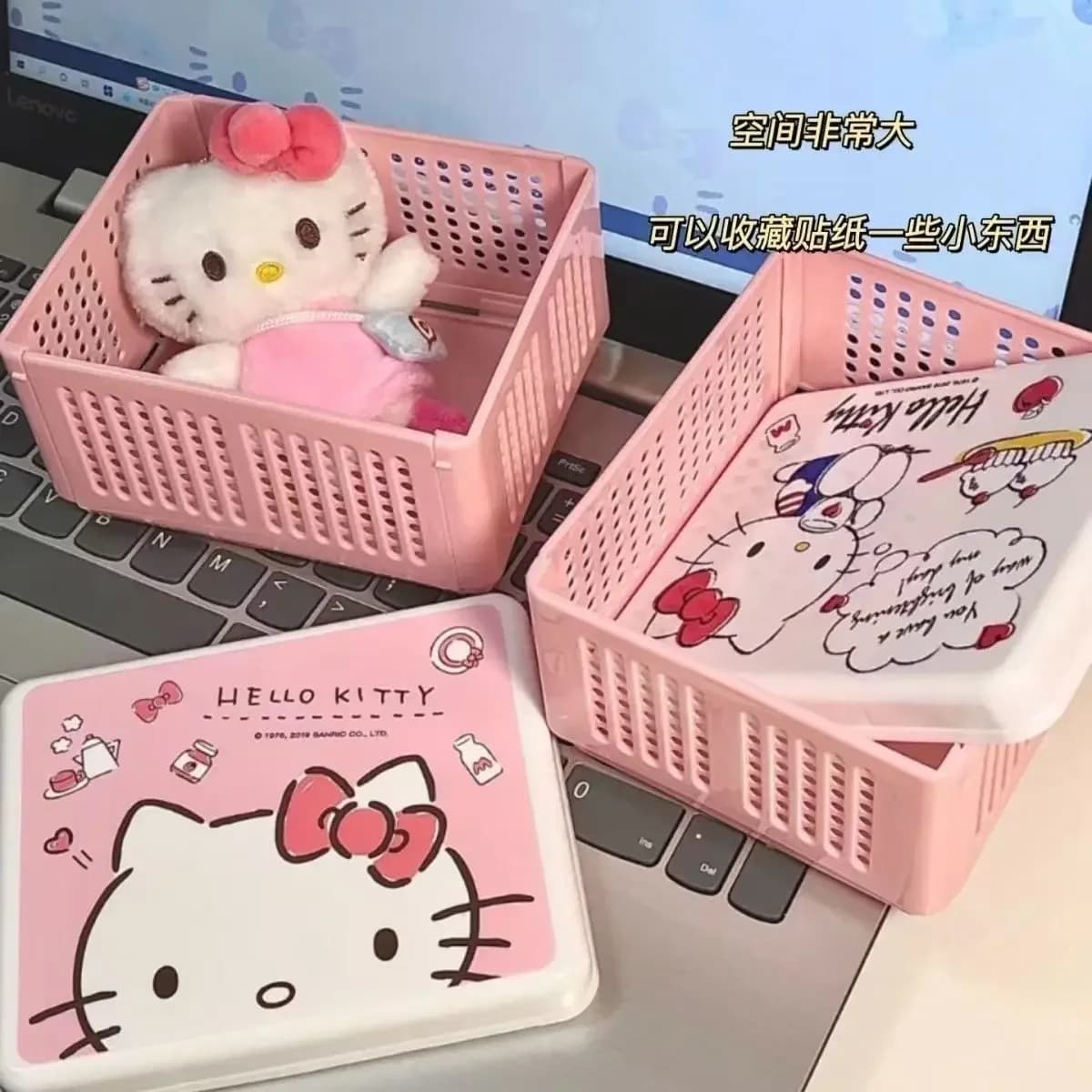Anime Hello Kitty Cute Large Capacity Desktop Miscellaneous Cosmetics Organizer Box Multipurpose Folding Storage Box Gifts