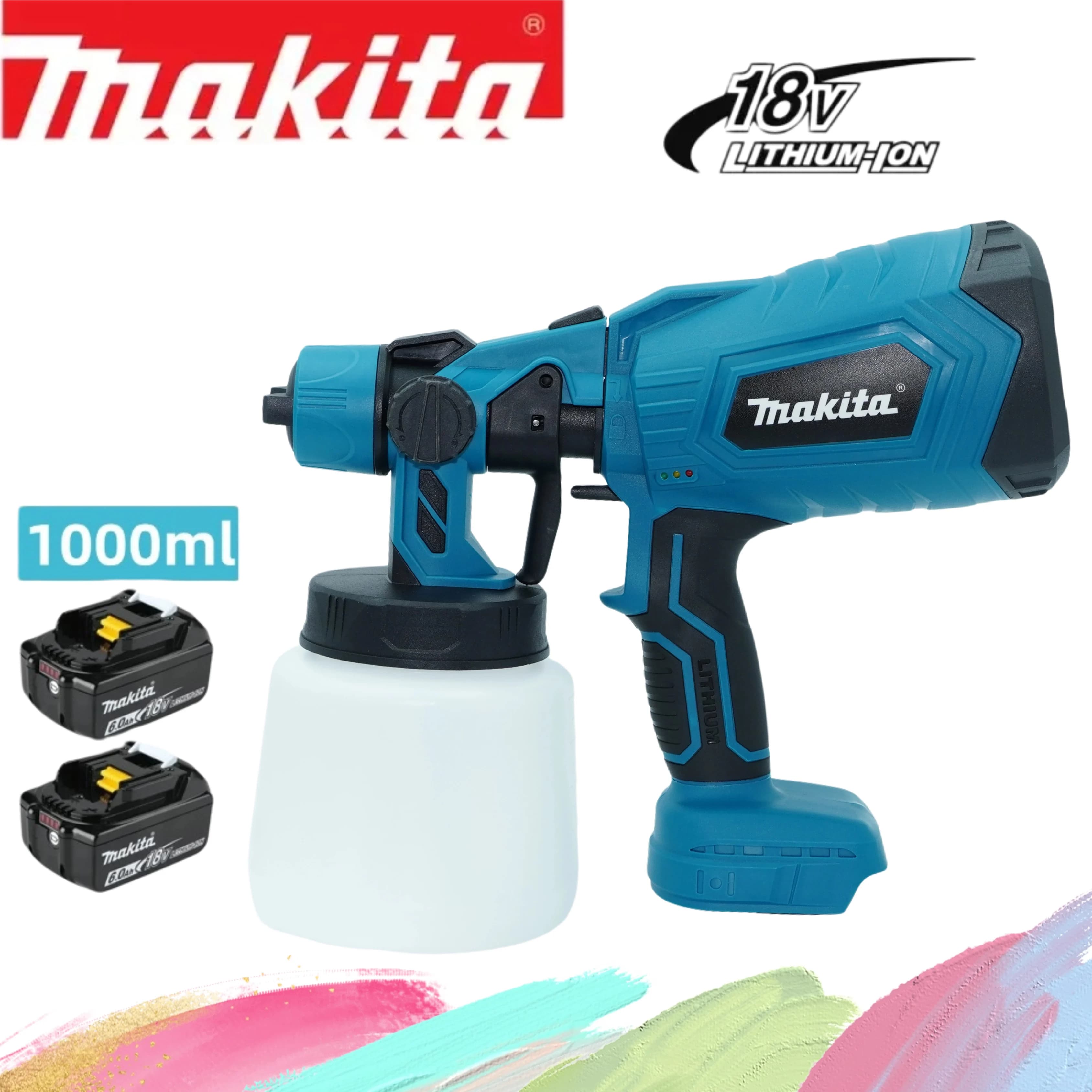 Pistola a spruzzo elettrica per verniciatura per batteria Makita BL1860 18V, set di spruzzatori portatili senza fili da 1L, strumento per verniciatura a spruzzo di auto e mobili