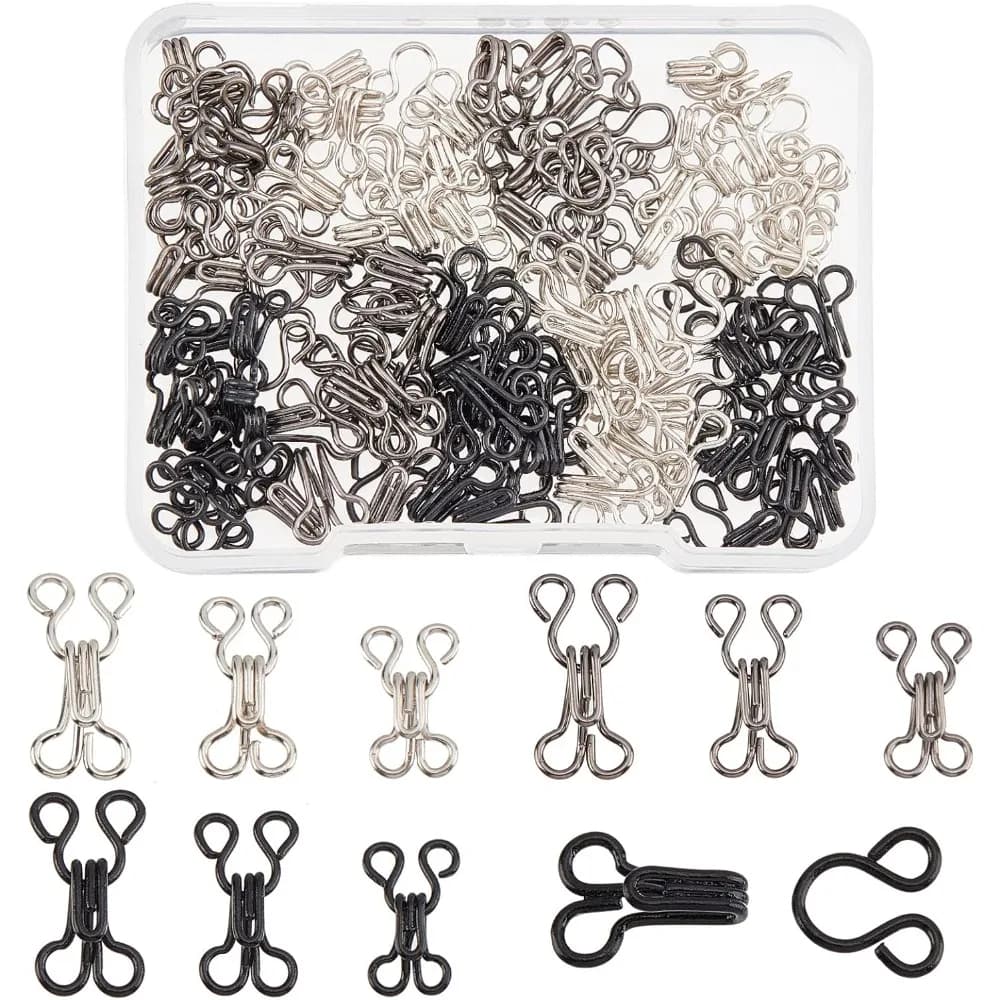 90 set of 3 sizes sewing hooks and eyelets closure hooks for spare iron bra with a plastic box for clothing skirt pants