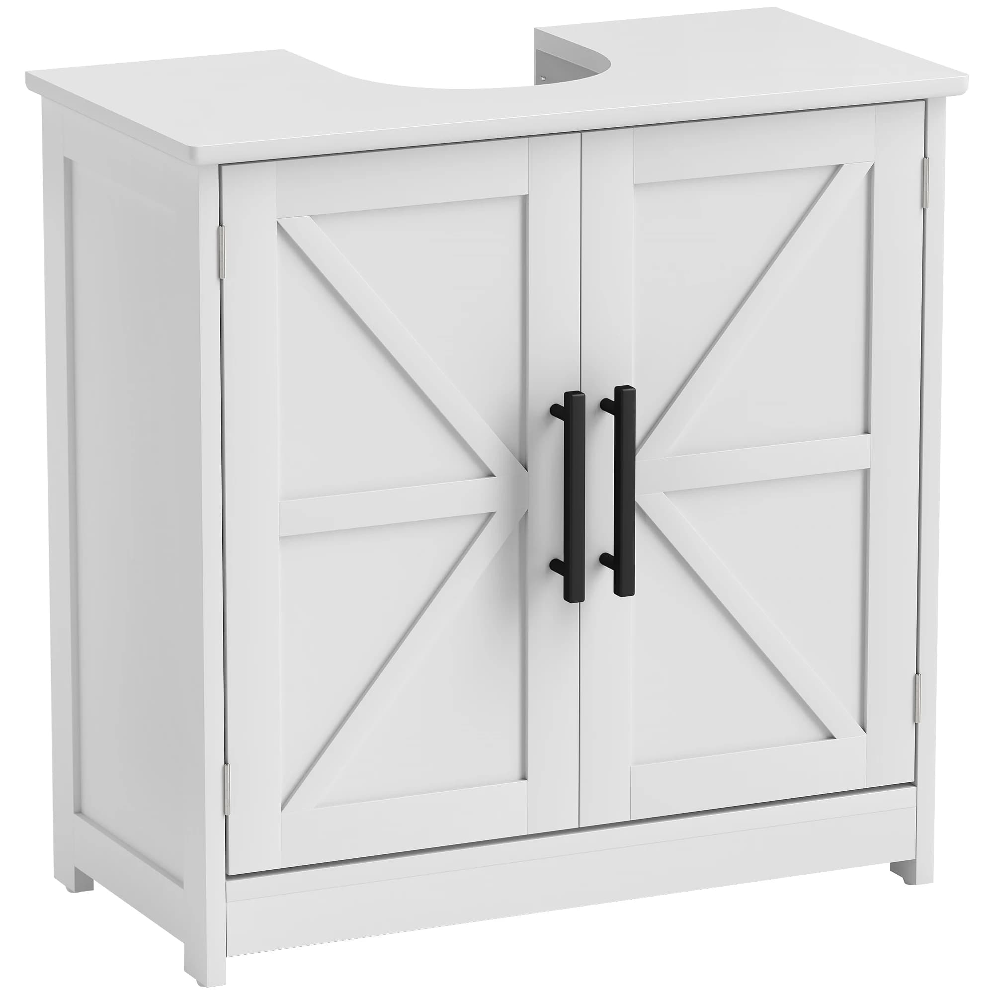 Homcom Pedestal Sink Storage Cabinet, Farmhouse Freestanding Bathroom Sink Cabinet with 2 Barn Doors and Adjustable Shelf, White